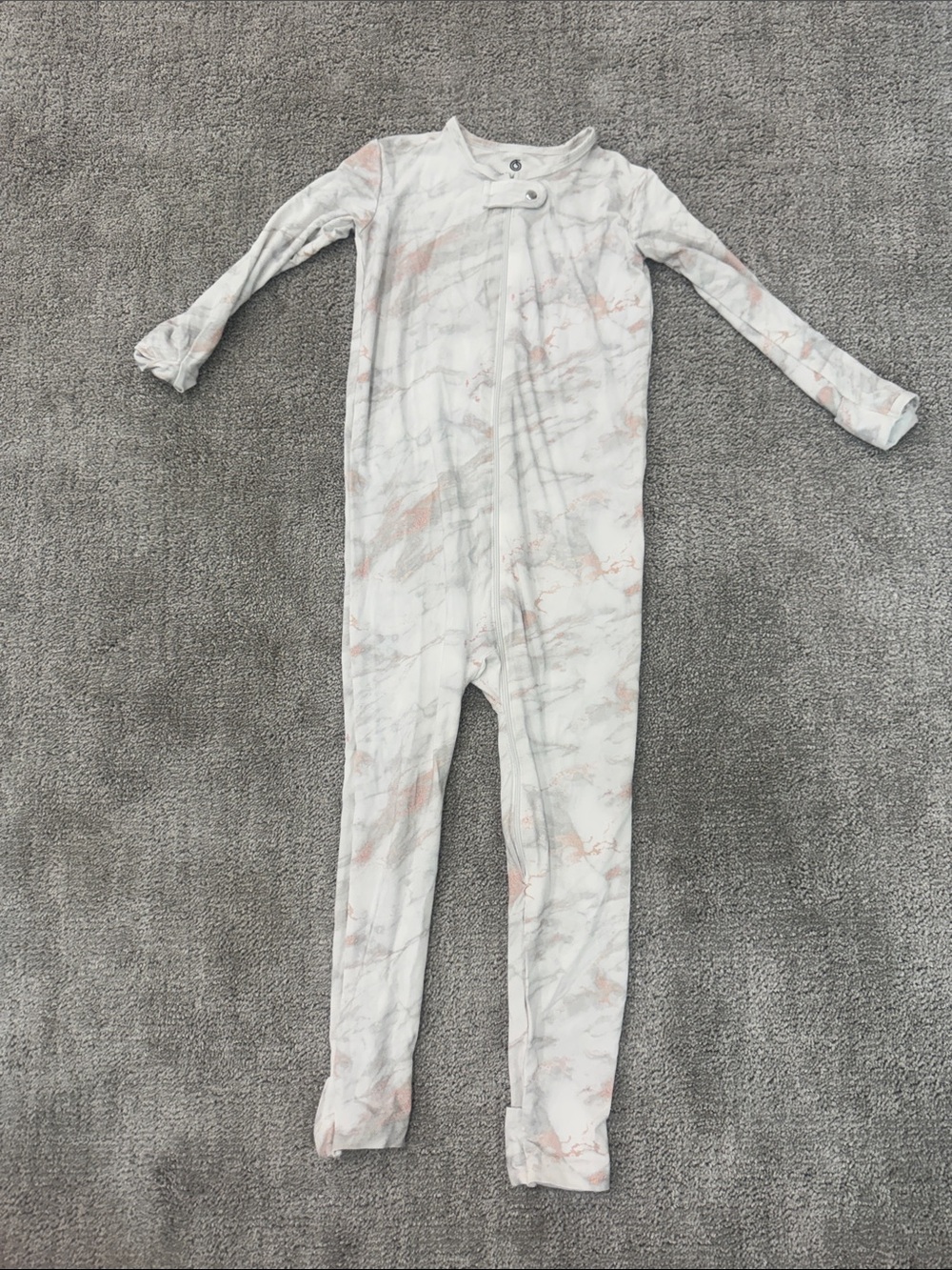 Baby Breez Soft Marble Print Kids One-Piece Pajamas - White & Pink - 3T